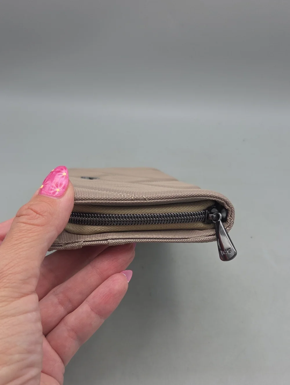 Lug Arabesque Ultra X Zip RFID Wallet in a sand Beige color